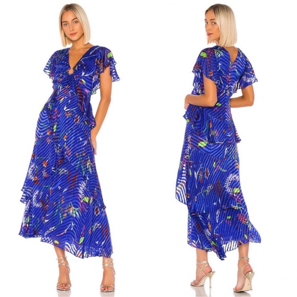 TANYA TAYLOR Janelle blue floral silk tiered burnout maxi dress - Picture 2 of 10